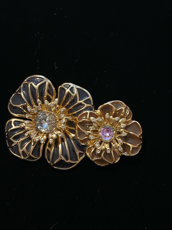 Napier Jewelry - Napier Gold Floral Brooch with Pale Pink & Gray Enamel